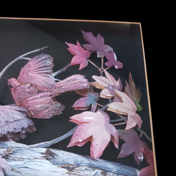 Vintage MCM Feather Art Shadow Box  3D Art Pastel Birds Artisan Handcrafted - Picture 12 of 15